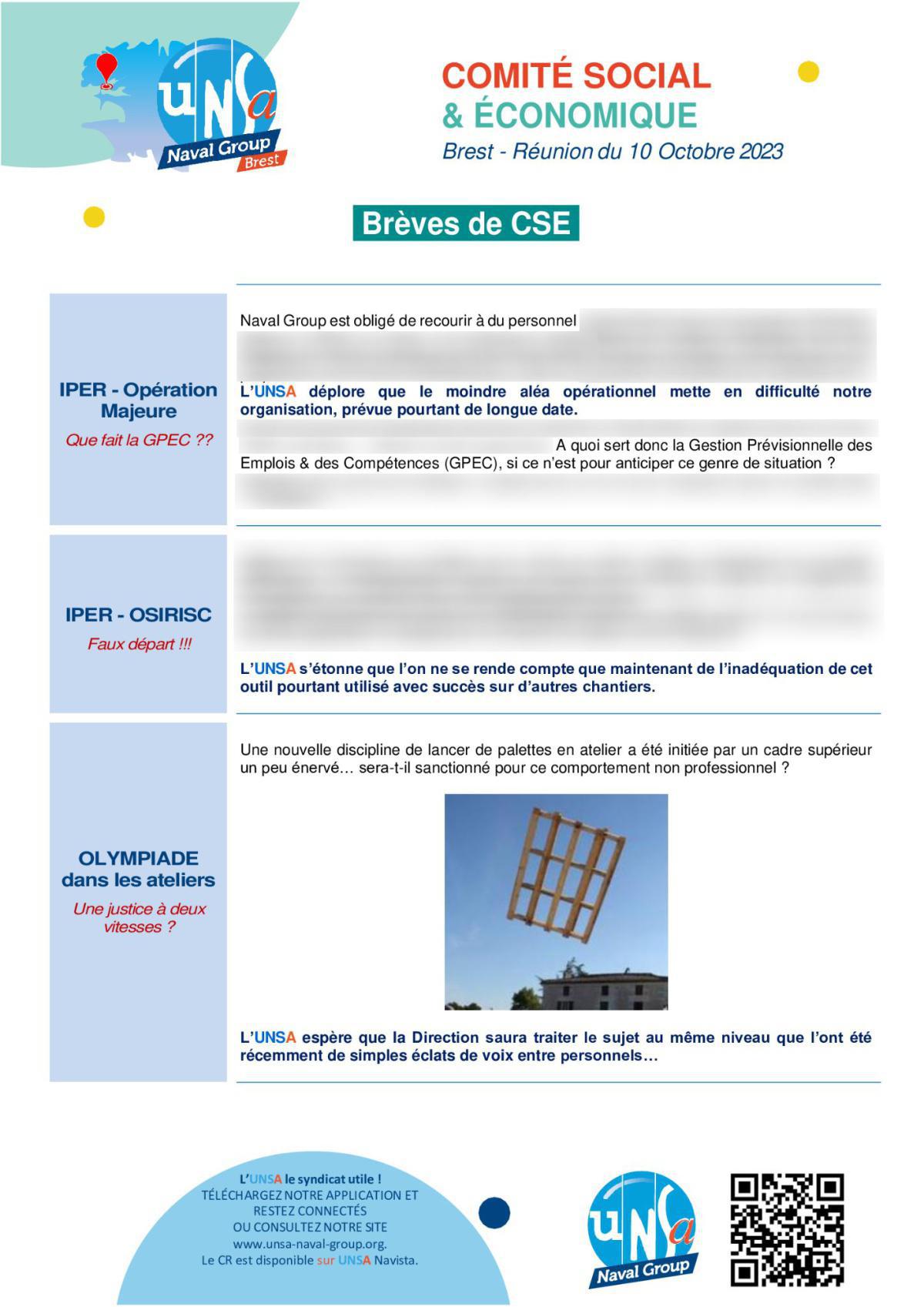 CSE de Brest - Réunion du 10 octobre 2023 - Déclaration liminaire et Compte rendu