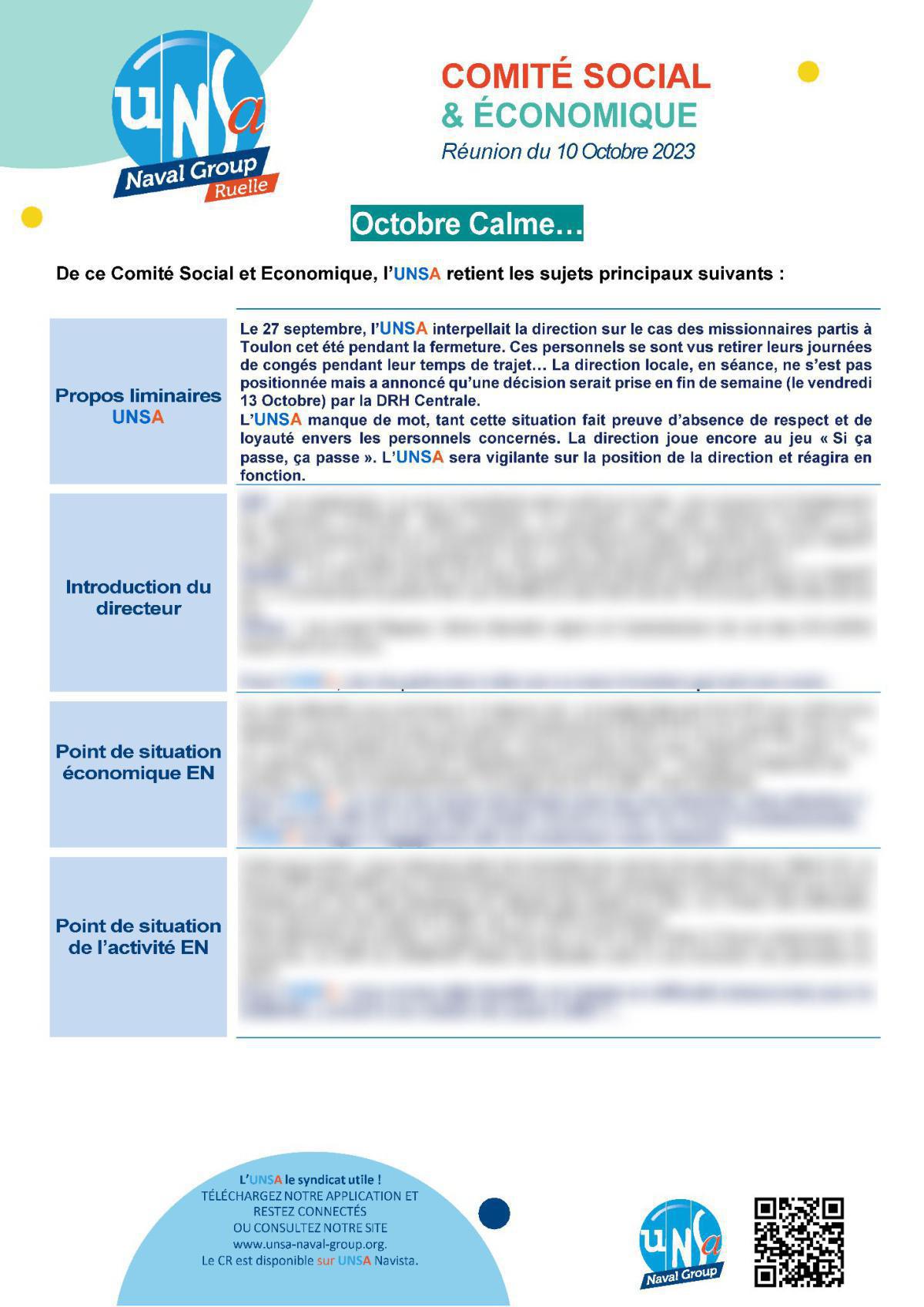 CSE de Ruelle - Réunion du 10 octobre 2023 - Compte-rendu CSE de Ruelle - Réunion du 10 octobre 2023 - Compte-rendu