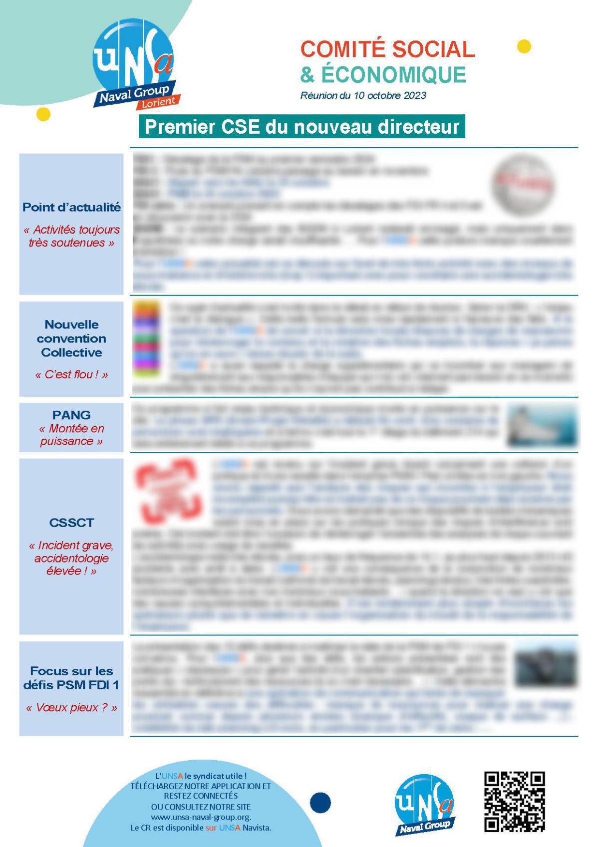 CSE de Lorient - Réunion du 10 octobre 2023 - Compte rendu CSE de Lorient - Réunion du 10 octobre 2023 - Compte rendu
