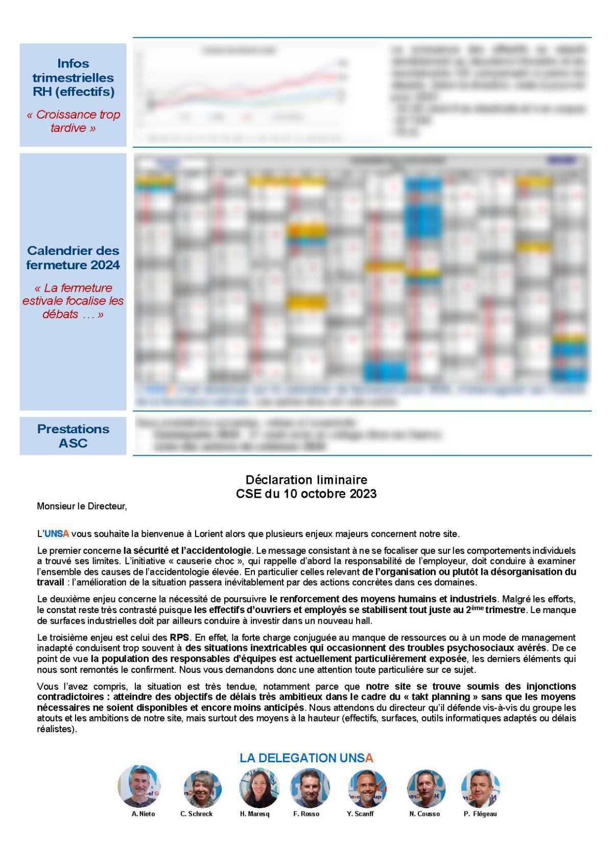 CSE de Lorient - Réunion du 10 octobre 2023 - Compte rendu CSE de Lorient - Réunion du 10 octobre 2023 - Compte rendu