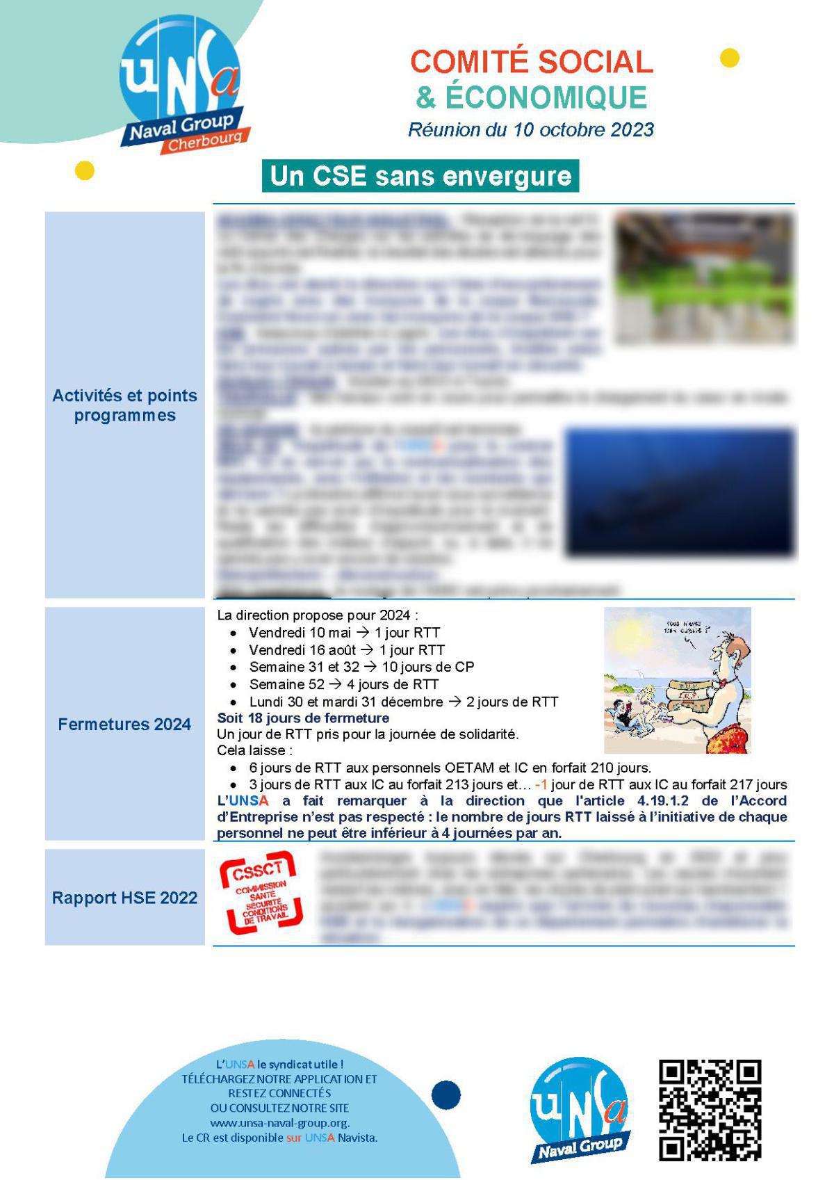 CSE de Cherbourg - Réunion du 10 octobre 2023 - Compte rendu CSE de Cherbourg - Réunion du 10 octobre 2023 - Compte rendu