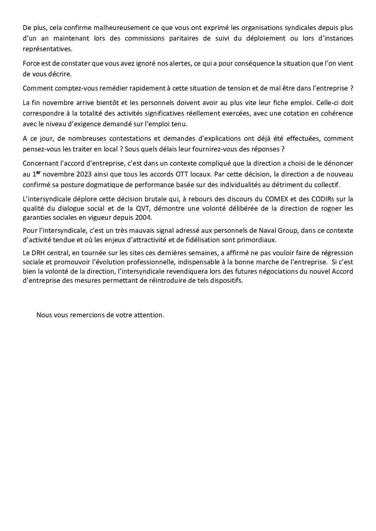 Réunion du 16 novembre 2023 - Déclaration liminaire Intersyndicale
