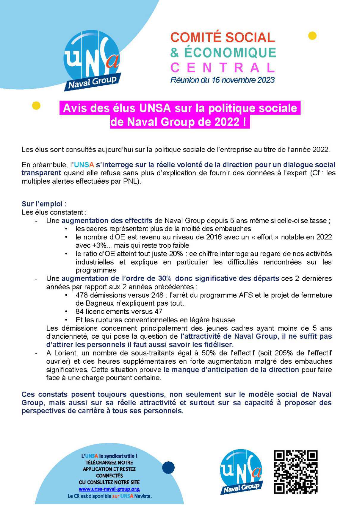 Réunion du 16 novembre 2023 - Avis sur la politique sociale 2022