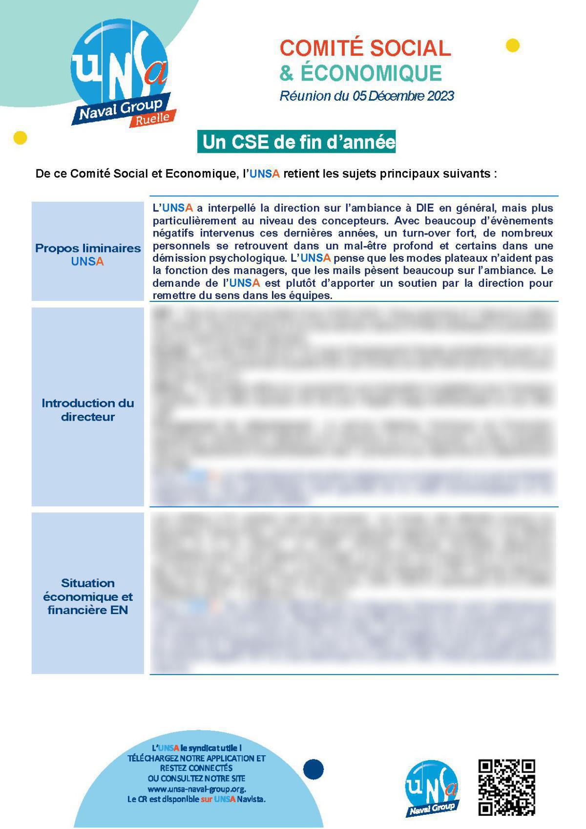 CSE de Ruelle - Réunion du 5 décembre 2023 - Compte-rendu CSE de Ruelle - Réunion du 5 décembre 2023 - Compte-rendu