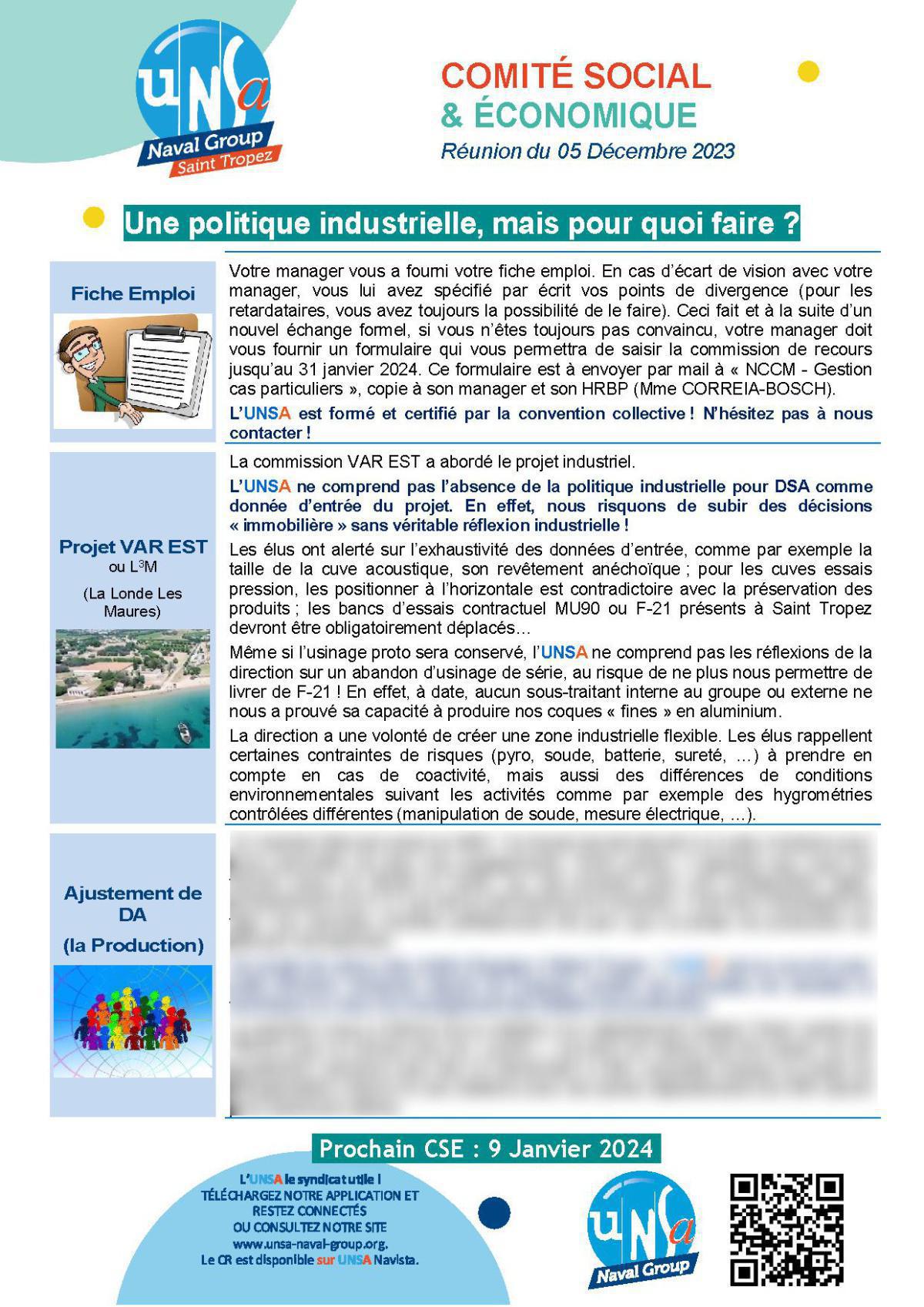 CSE de Saint Tropez - Réunion du 5 décembre 2023 - Compte rendu CSE de Saint Tropez - Réunion du 5 décembre 2023 - Compte rendu