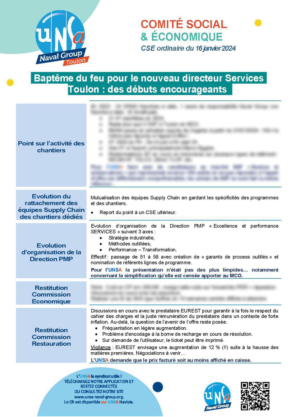 CSE de Toulon - Réunion du 16 janvier 2024 - Compte-rendu et Déclaration Liminaire CSE de Toulon - Réunion du 16 janvier 2024 - Compte-rendu et Déclaration Liminaire