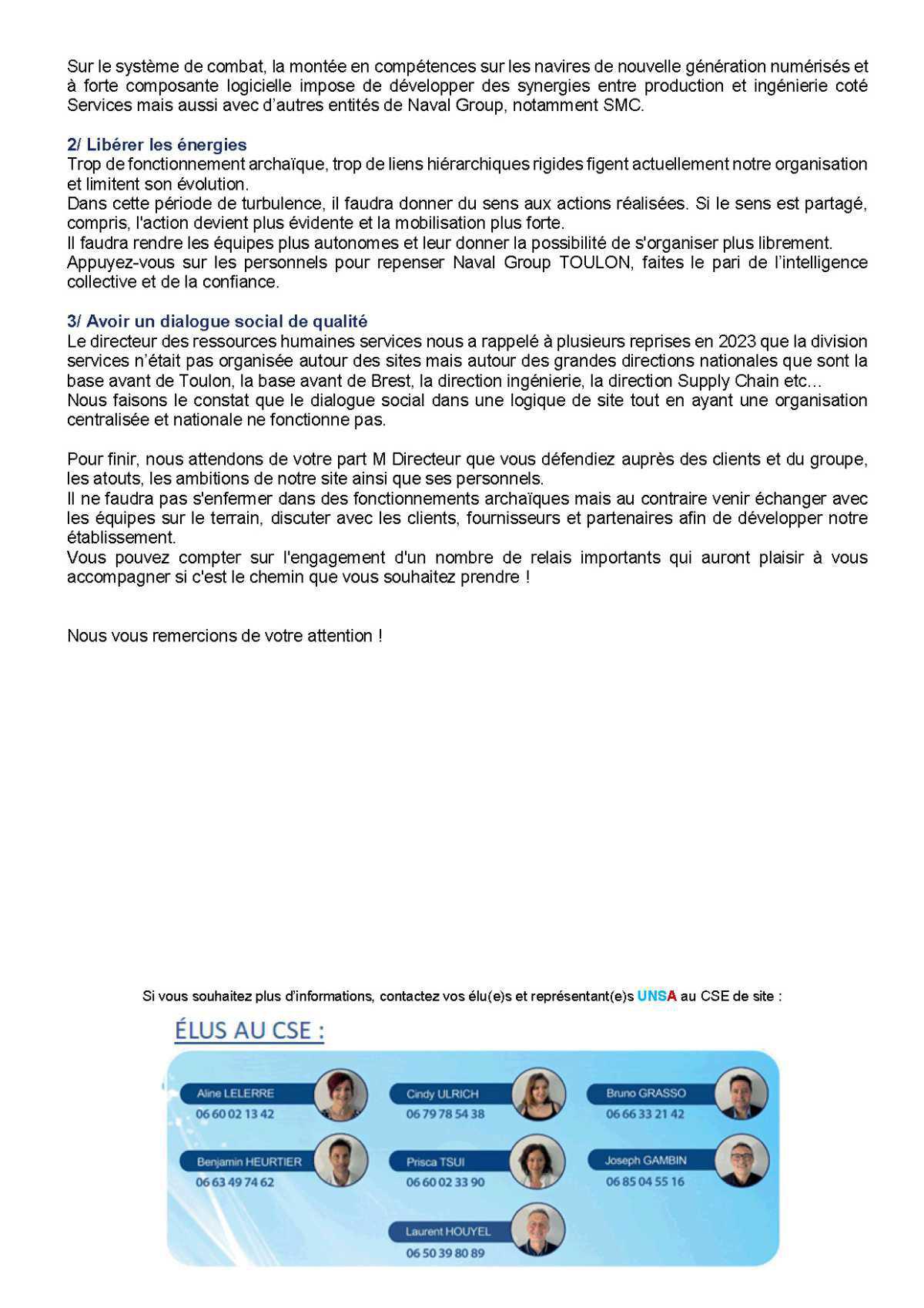 CSE de Toulon - Réunion du 16 janvier 2024 - Compte-rendu et Déclaration Liminaire CSE de Toulon - Réunion du 16 janvier 2024 - Compte-rendu et Déclaration Liminaire
