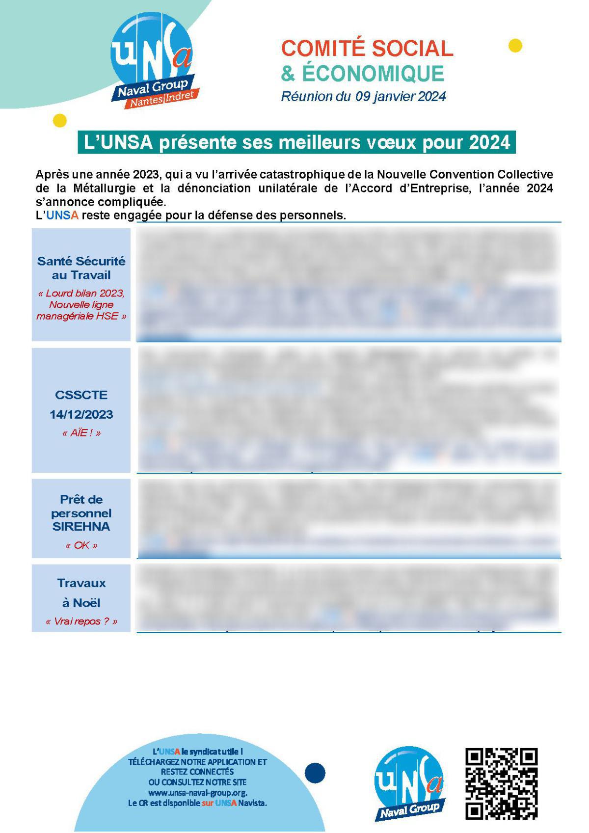 CSE d'Indret - Réunion du 9 janvier 2024