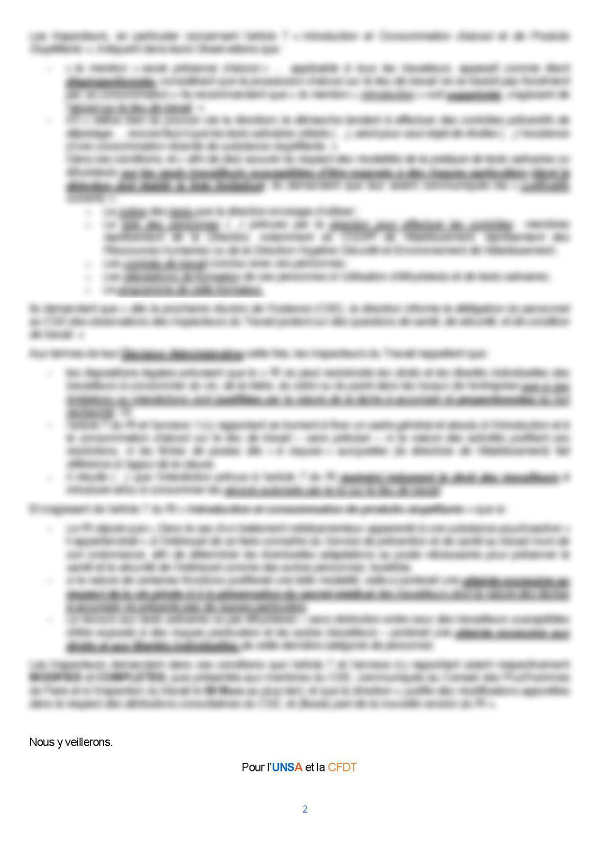 Nouveau Réglement Intérieur : la Direction Retoquée par l'Inspection du Travail - Janvier 2024 Nouveau Réglement Intérieur : la Direction Retoquée par l'Inspection du Travail - Janvier 2024