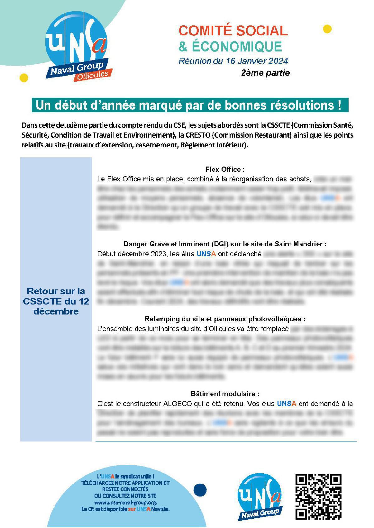 CSE d'Ollioules - Réunion du 16 janvier 2024 - Compte rendu 2ème partie CSE d'Ollioules - Réunion du 16 janvier 2024 - Compte rendu 2ème partie