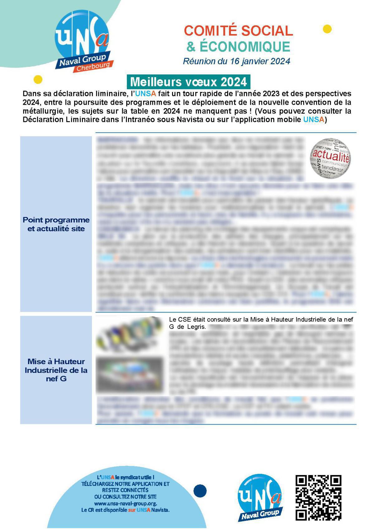 CSE de Cherbourg - Réunion du 16 janvier 2024 - Compte rendu CSE de Cherbourg - Réunion du 16 janvier 2024 - Compte rendu