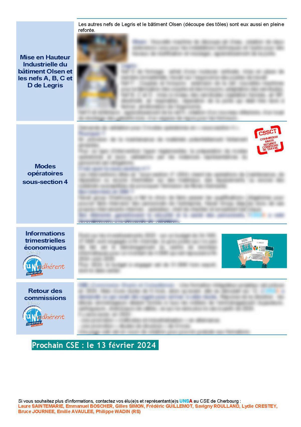 CSE de Cherbourg - Réunion du 16 janvier 2024 - Compte rendu CSE de Cherbourg - Réunion du 16 janvier 2024 - Compte rendu