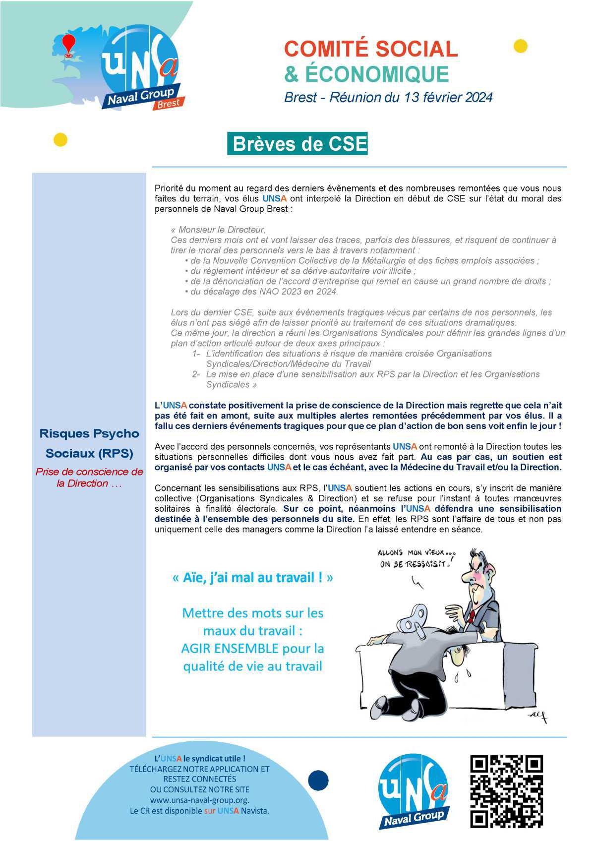 CSE de Brest - Réunion du 13 février 2024 - Compte rendu