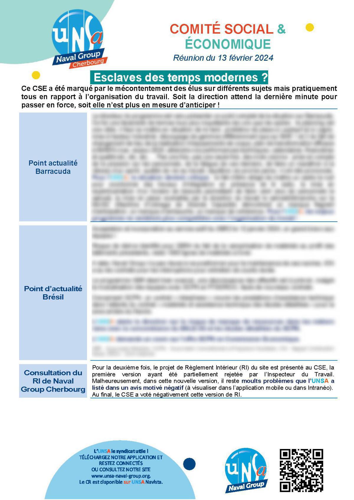 CSE de Cherbourg - Réunion du 13 février 2024 - Compte rendu CSE de Cherbourg - Réunion du 13 février 2024 - Compte rendu