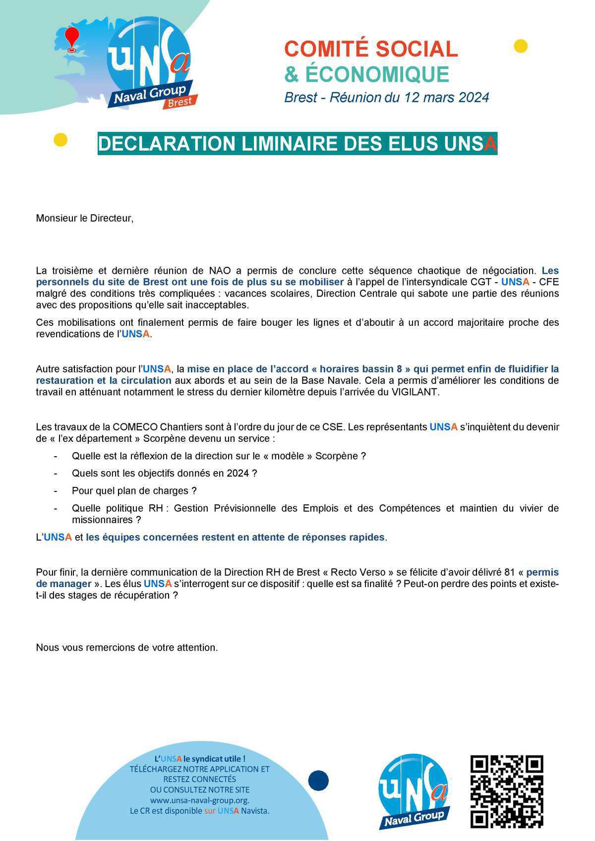 CSE de Brest - Réunion du 12 mars 2024 - Compte rendu CSE de Brest - Réunion du 12 mars 2024 - Compte rendu