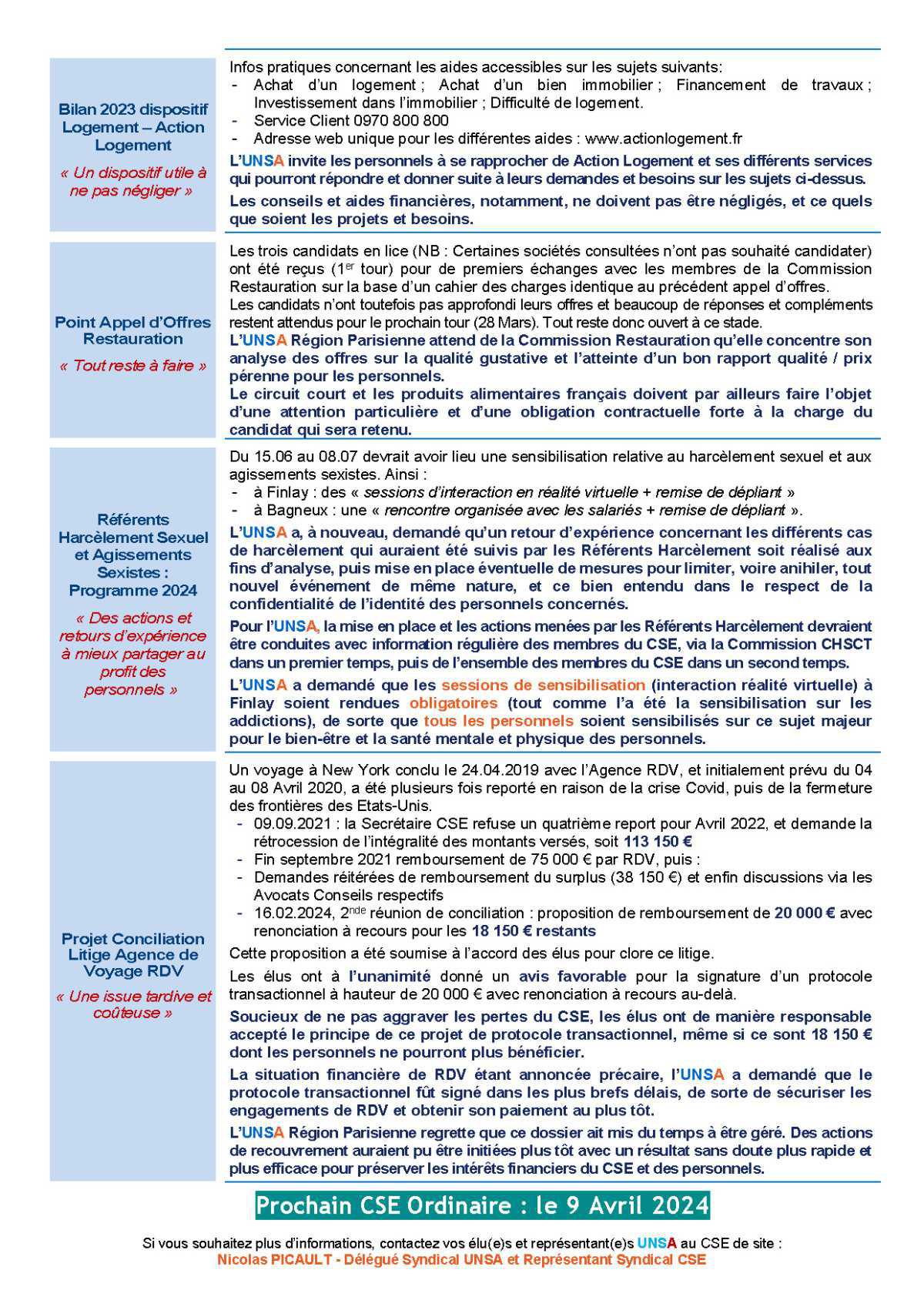 CSE Région Parisienne - Réunion du 12 mars 2024 - Compte rendu