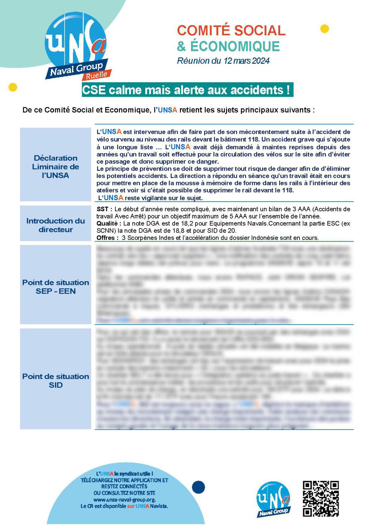 CSE de Ruelle - Réunion du 12 mars 2024 - Compte-rendu