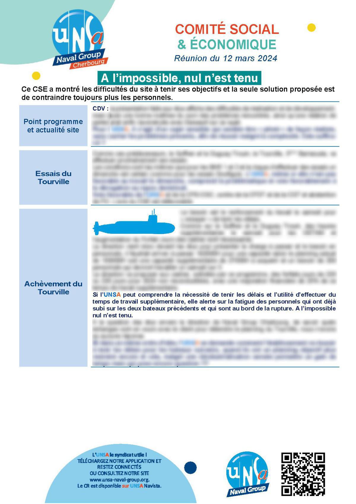 CSE de Cherbourg - Réunion du 12 mars 2024 - Compte rendu