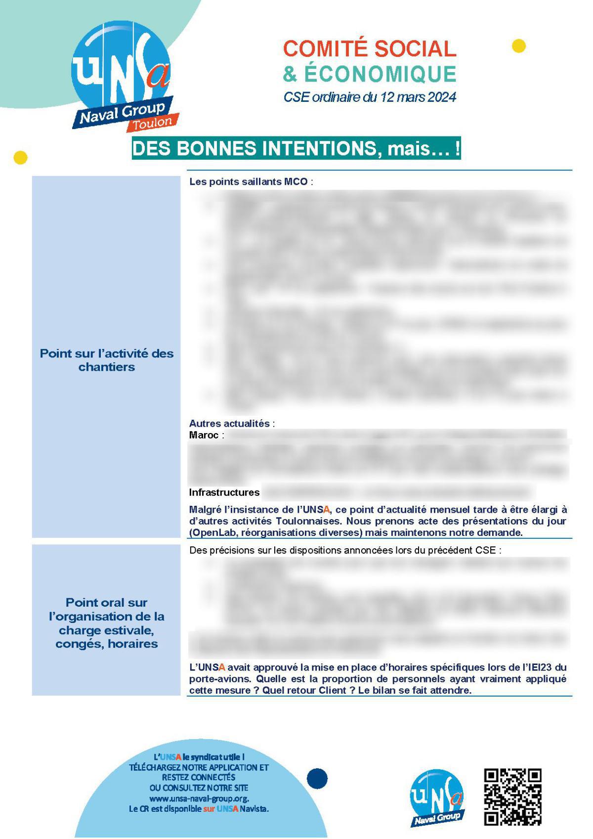 CSE de Toulon - Réunion du 12 mars 2024 - Compte-rendu