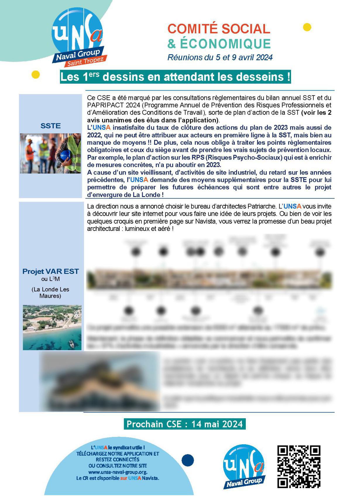 CSE de Saint Tropez - Réunions des 5 et 9 avril 2024 - Compte rendu