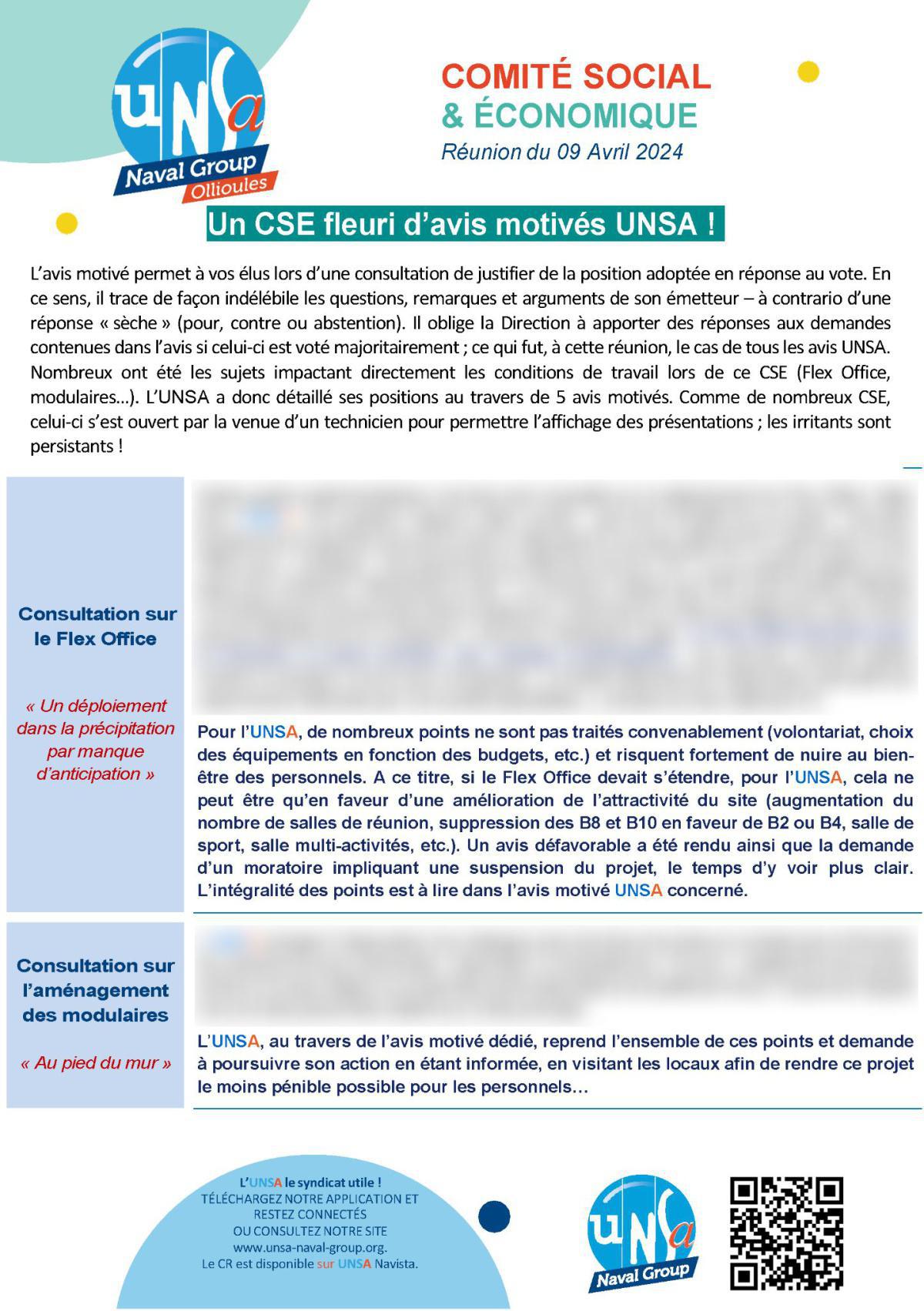 CSE d'Ollioules - Réunion du 09 Avril 2024 - Compte rendu
