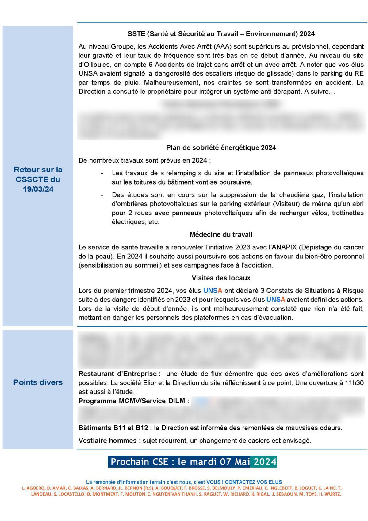 CSE d'Ollioules - Réunion du 09 Avril 2024 - Compte rendu