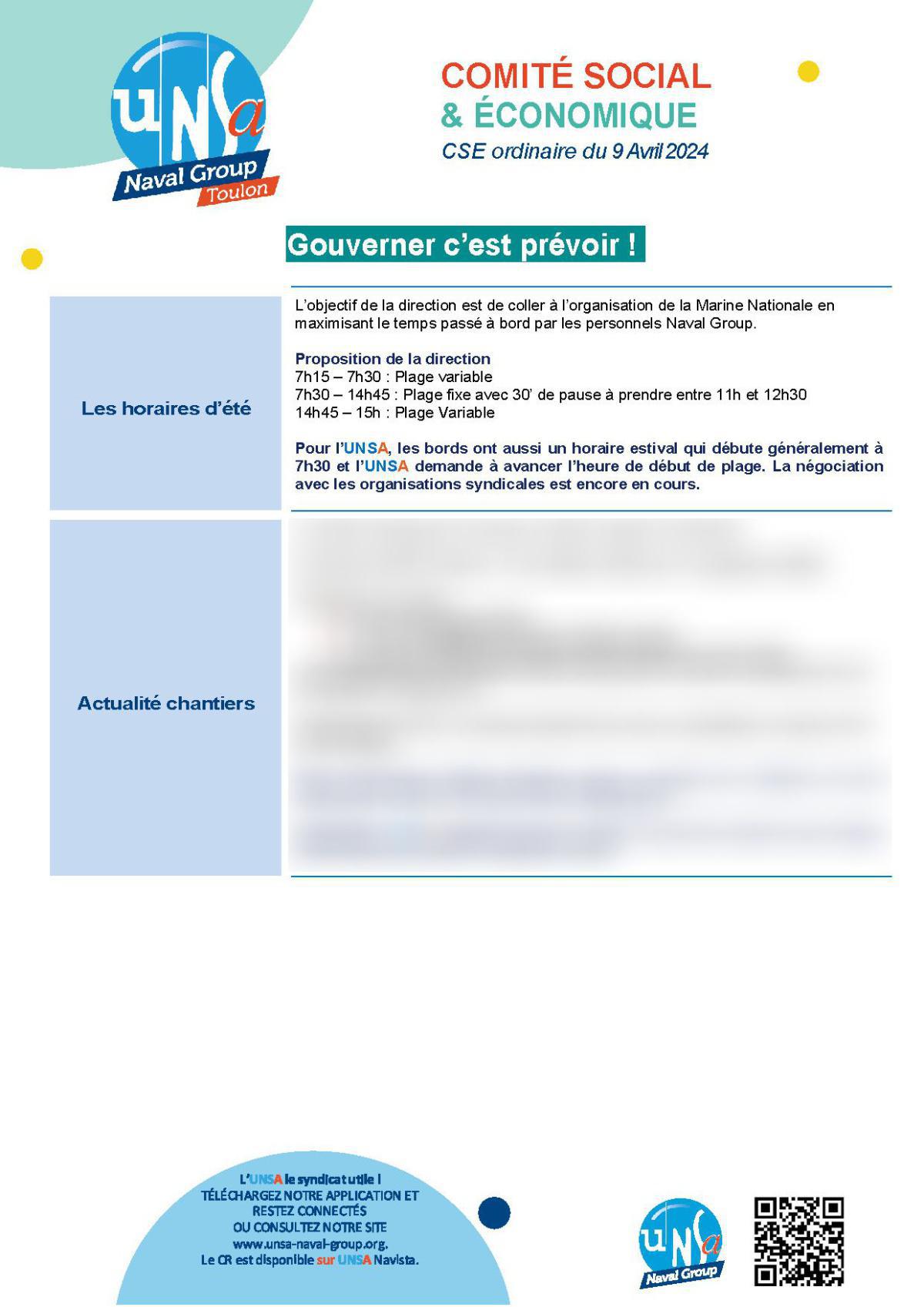 CSE de Toulon - Réunion du 9 avril 2024 - Compte-rendu