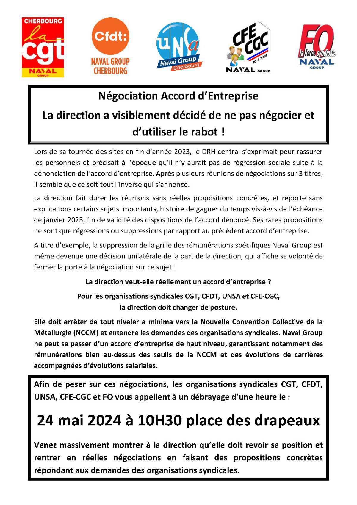 Négociation du nouvel Accord d'Entreprise : Le 24 mai, Tous concernés, Tous mobilisés !