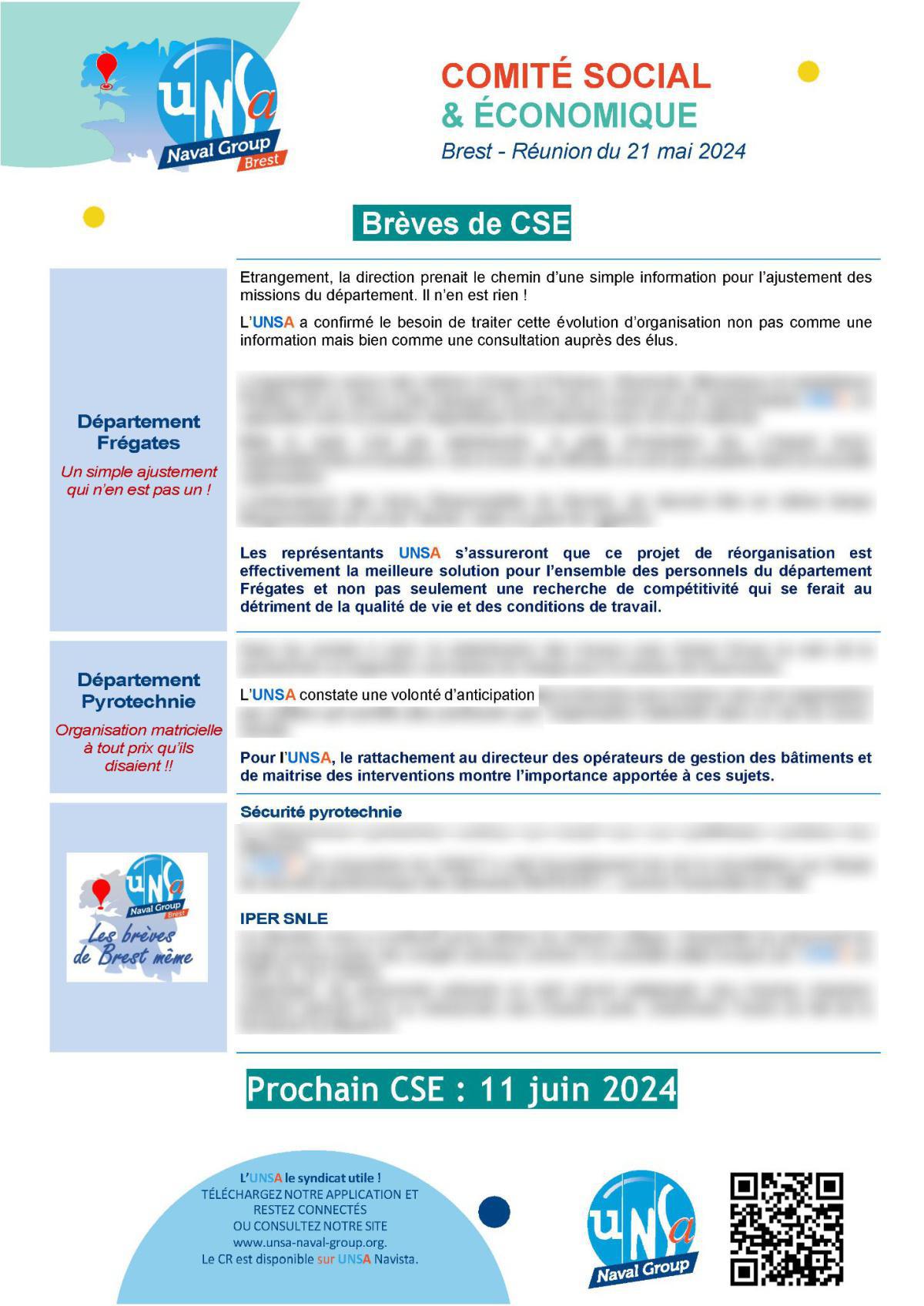 CSE de Brest - Réunion du 21 mai 2024 - Compte rendu
