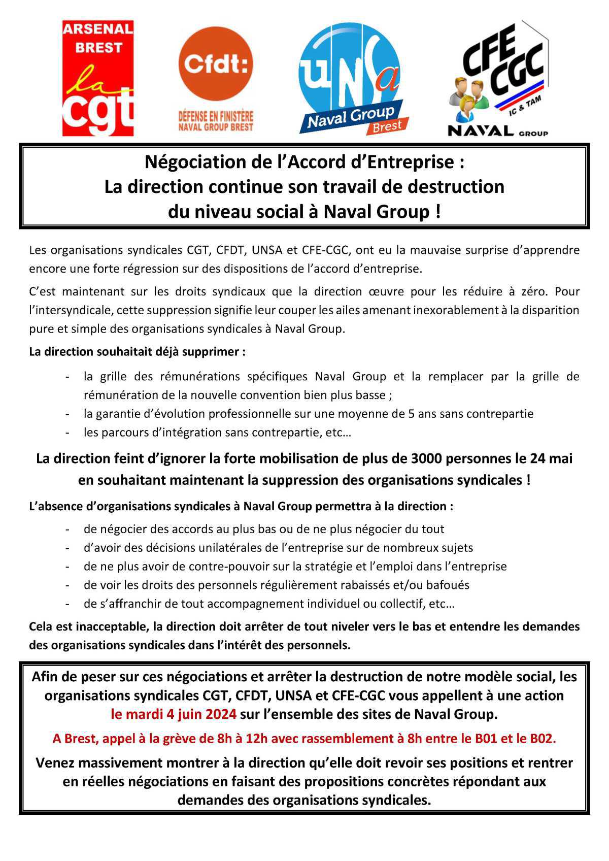 Négociation de l'AE : Brest, Appel Intersyndical - Mardi 4 juin, tous concernés, tous mobilisés !