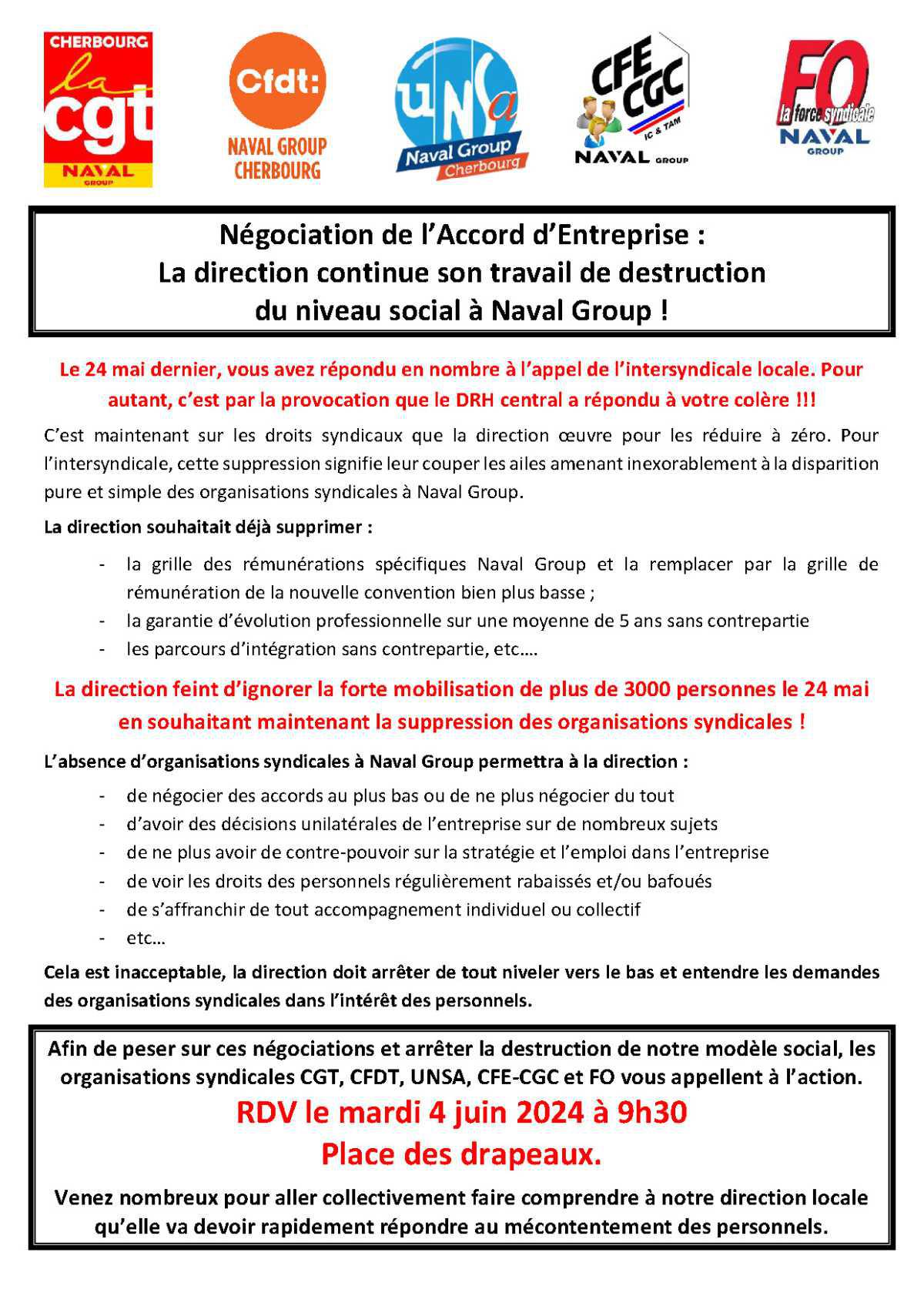 Négociation de l'AE : Cherbourg, Appel Intersyndical - Mardi 4 juin, tous concernés, tous mobilisés !