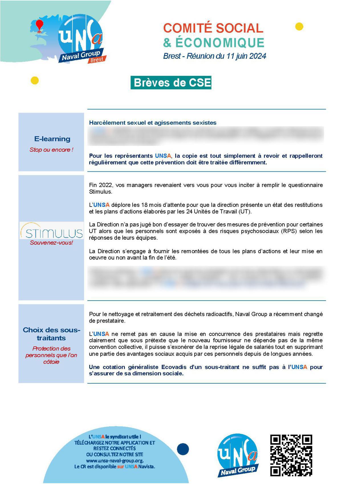 CSE de Brest - Réunion du 11 juin 2024 - Compte rendu