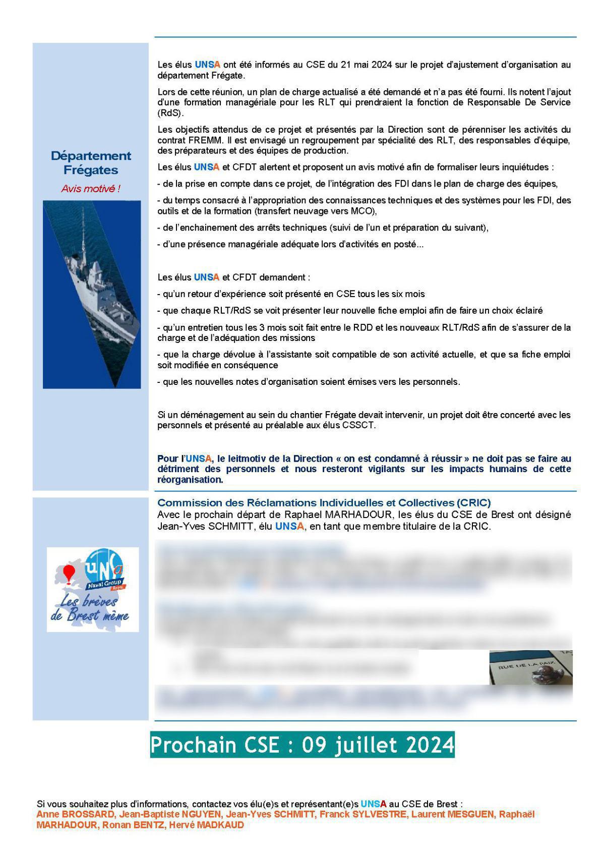 CSE de Brest - Réunion du 11 juin 2024 - Compte rendu CSE de Brest - Réunion du 11 juin 2024 - Compte rendu