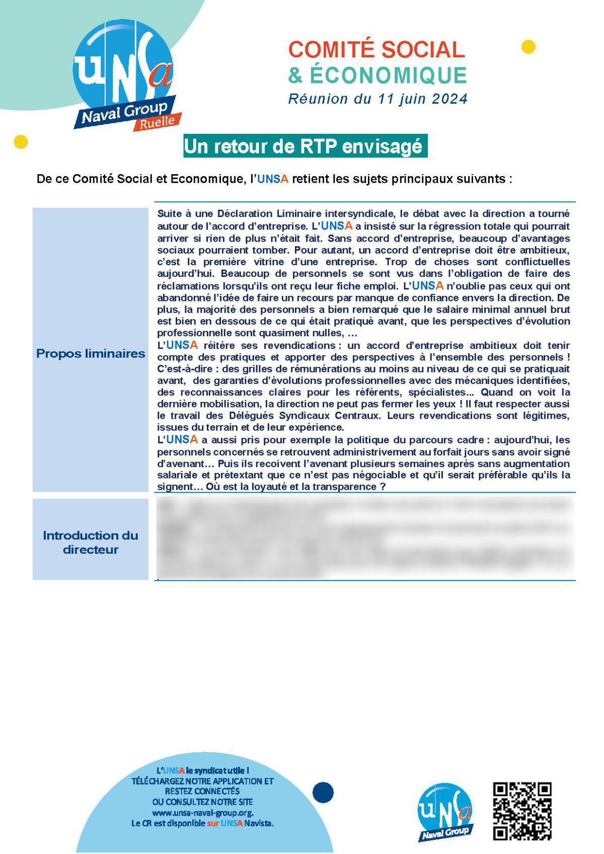 CSE de Ruelle - Réunion du 11 juin 2024 - Compte-rendu CSE de Ruelle - Réunion du 11 juin 2024 - Compte-rendu