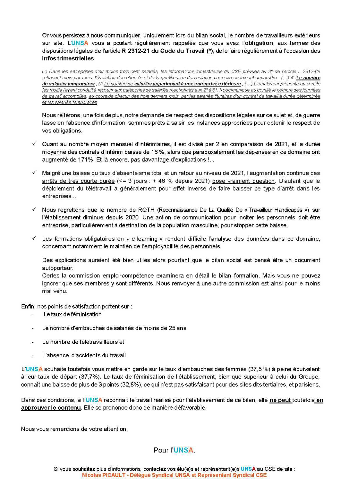 CSE Région Parisienne - Réunion du 11 juin 2024 - Avis motivé