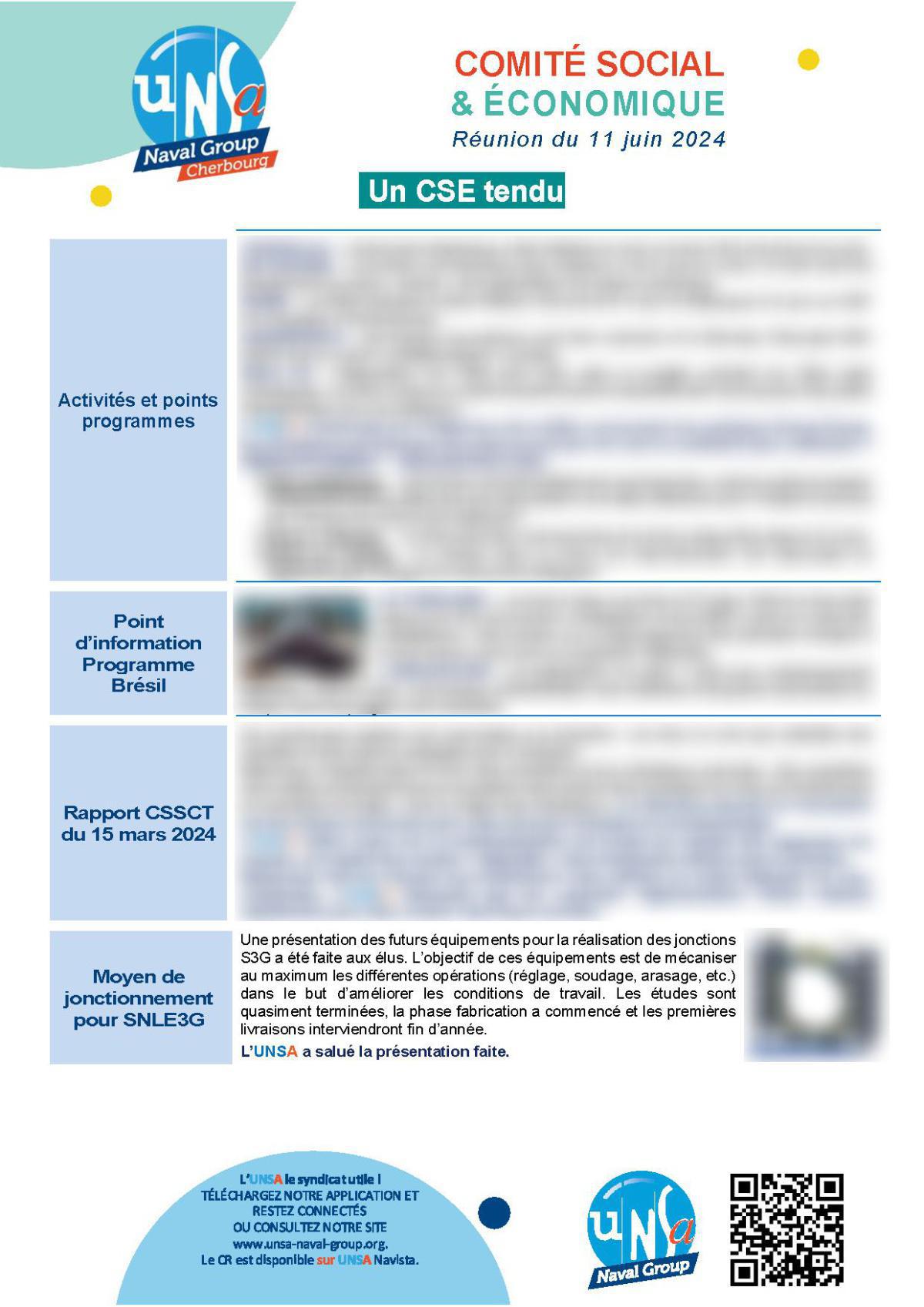 CSE de Cherbourg - Réunion du 11 juin 2024 - Compte rendu