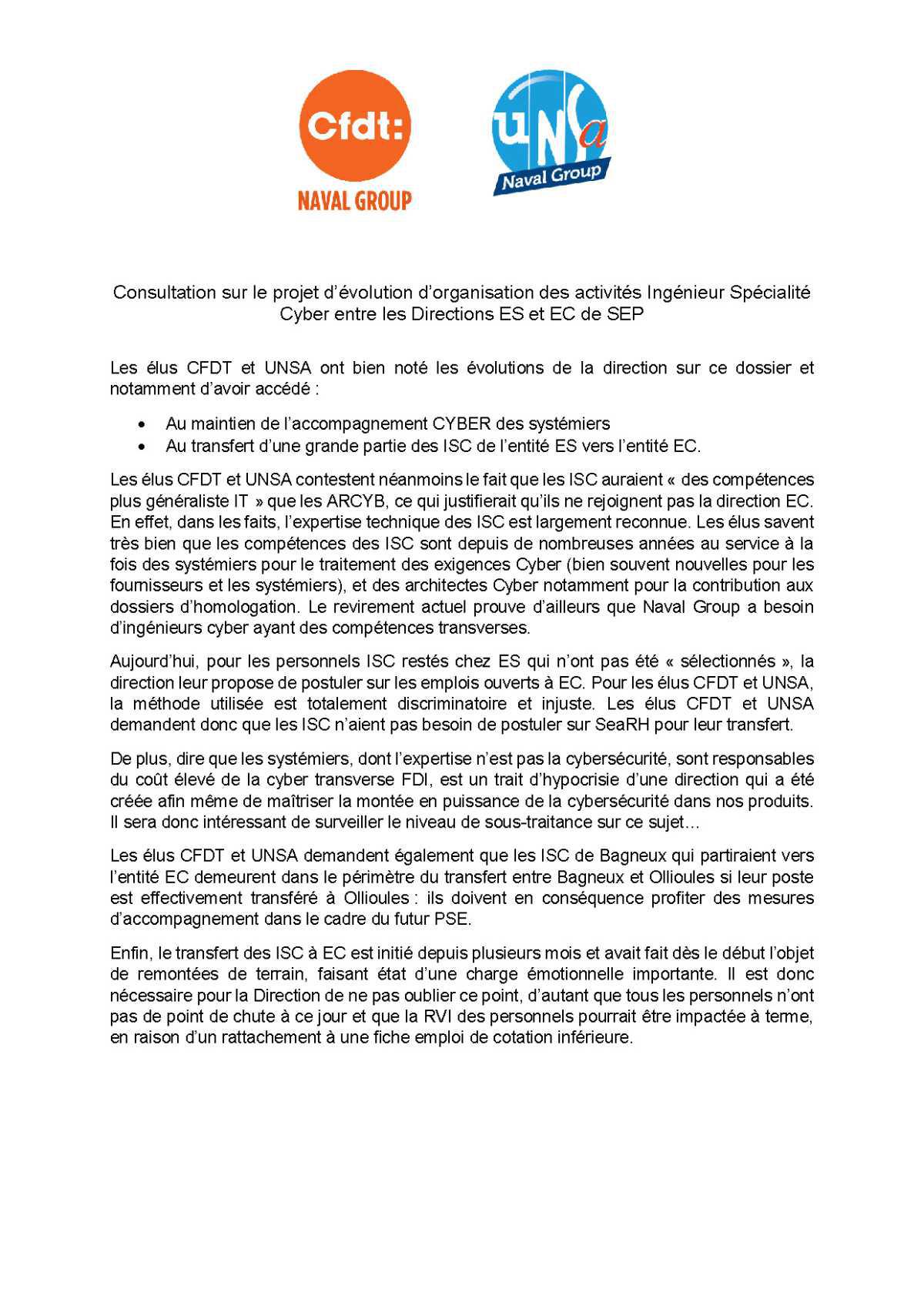 Réunion du 26 et 27 juin 2024 - Avis CFDT/UNSA