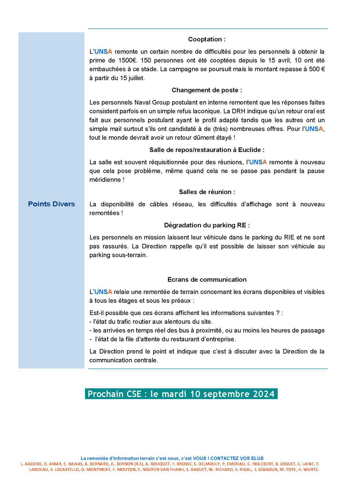 CSE d'Ollioules - Réunion du 2 juillet 2024 - Compte rendu