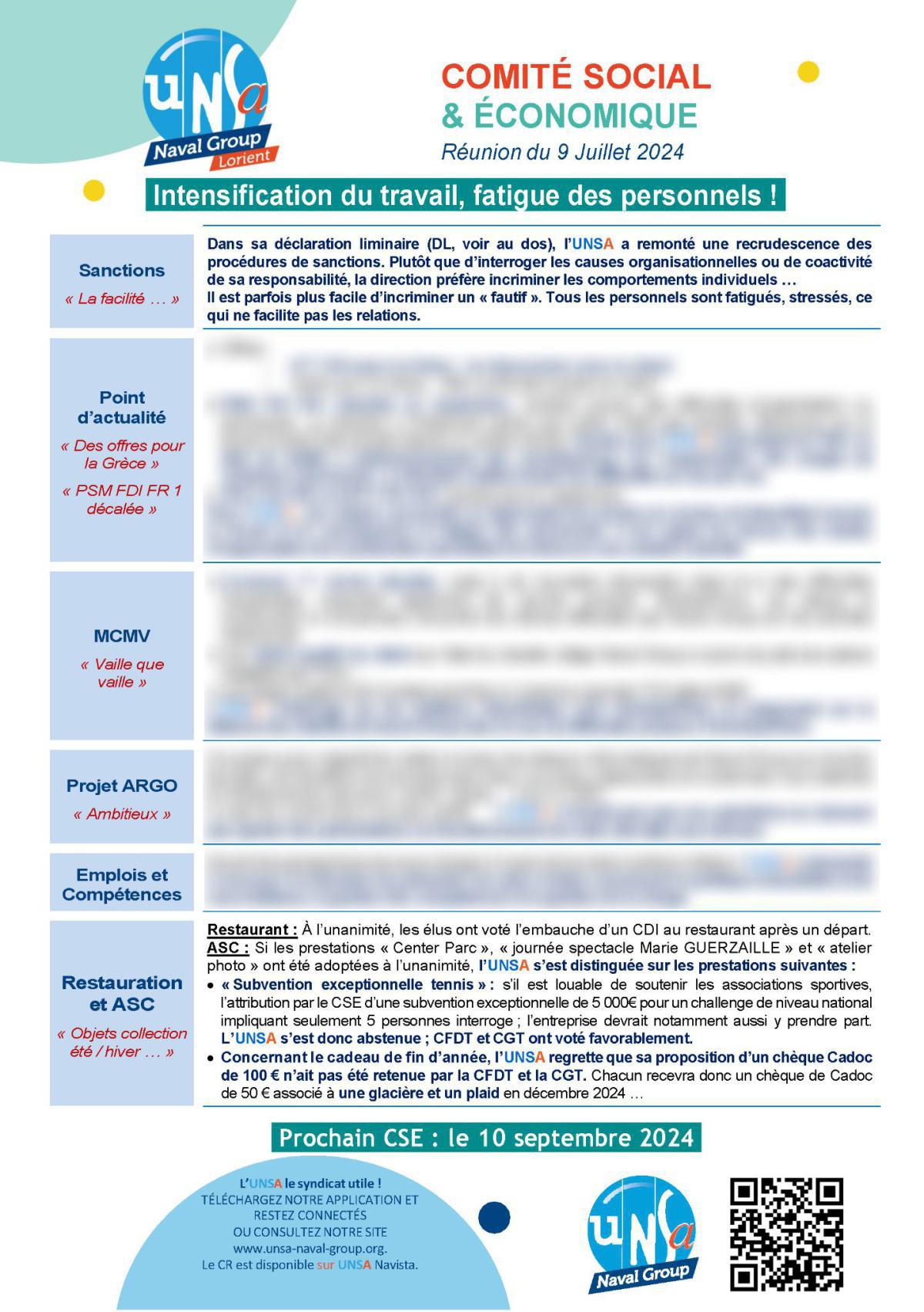 CSE de Lorient - Réunion du 9 juillet 2024 - Compte rendu