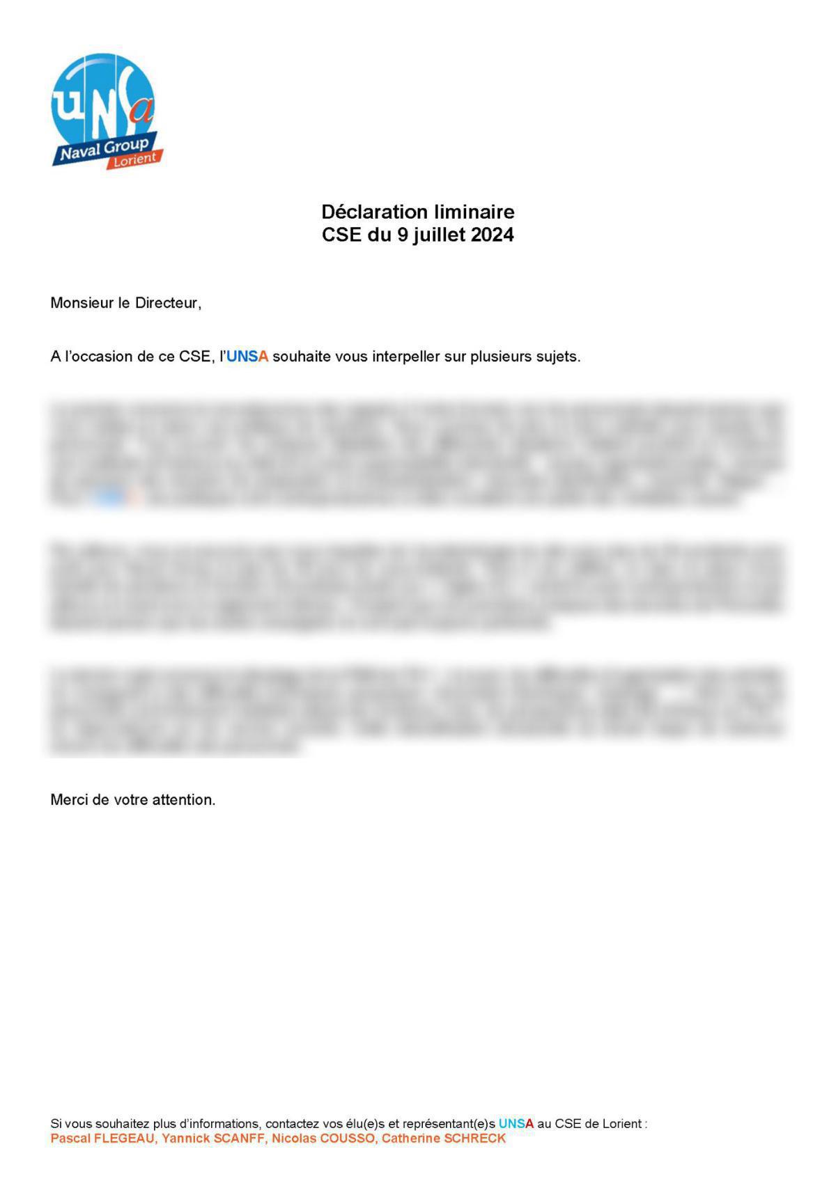 CSE de Lorient - Réunion du 9 juillet 2024 - Compte rendu CSE de Lorient - Réunion du 9 juillet 2024 - Compte rendu