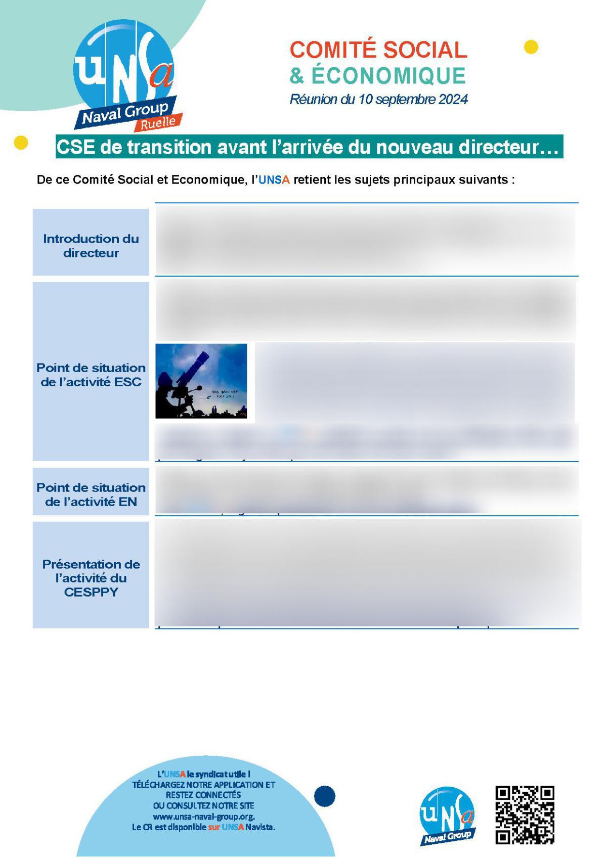 CSE de Ruelle - Réunion du 10 septembre 2024 - Compte-rendu