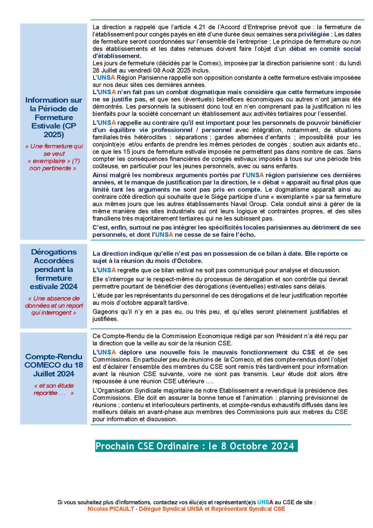 CSE Région Parisienne - Réunion du 10 septembre 2024 - Compte rendu