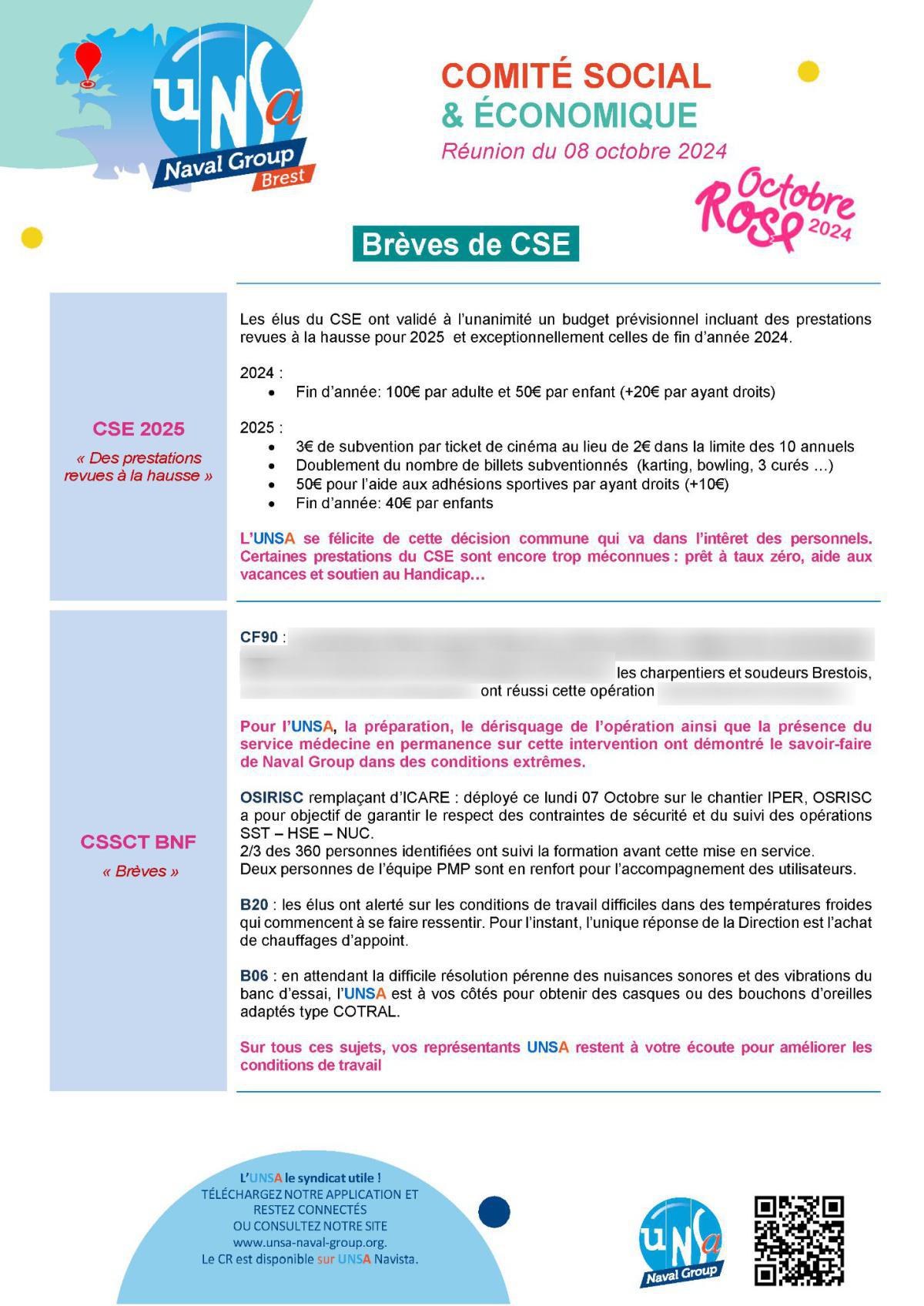 CSE de Brest - Réunion du 8 octobre 2024 - Compte rendu