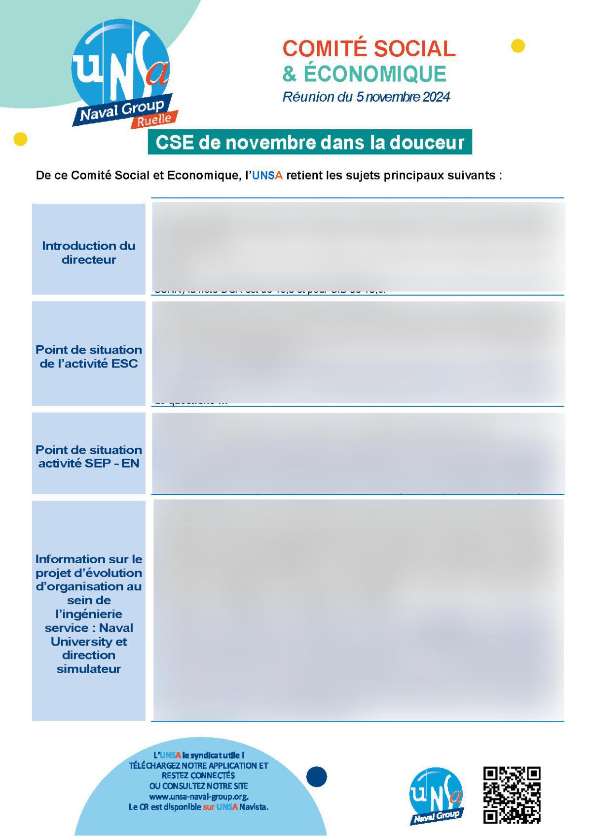 CSE de Ruelle - Réunion du 5 novembre 2024 - Compte rendu