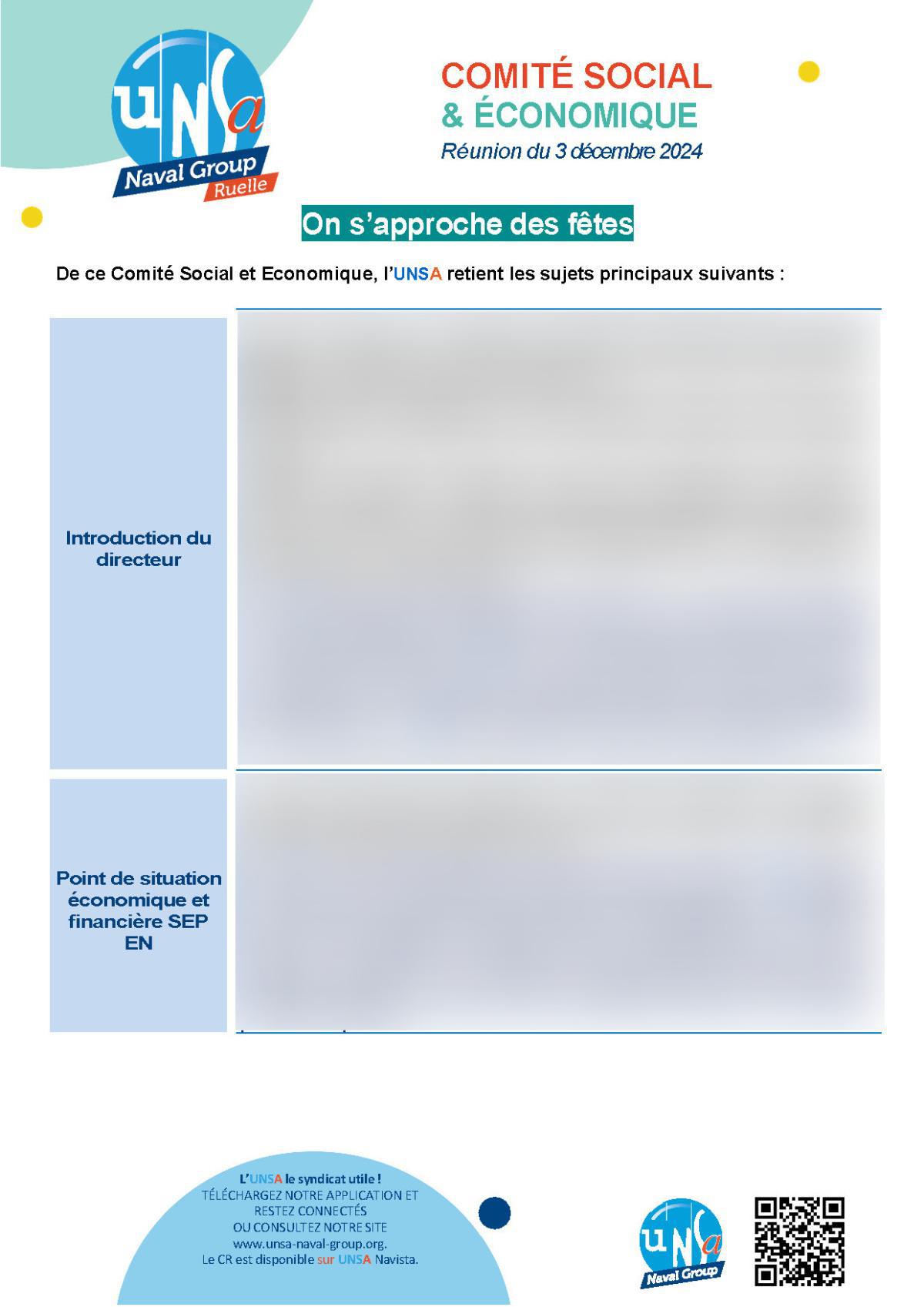 CSE de Ruelle - Réunion du 3 décembre 2024 - Compte rendu