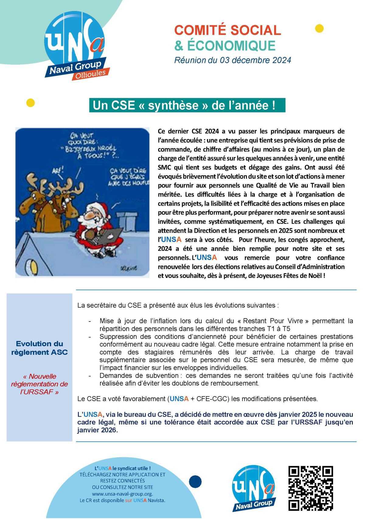 CSE d'Ollioules - Réunion du 03 décembre 2024 - Compte rendu