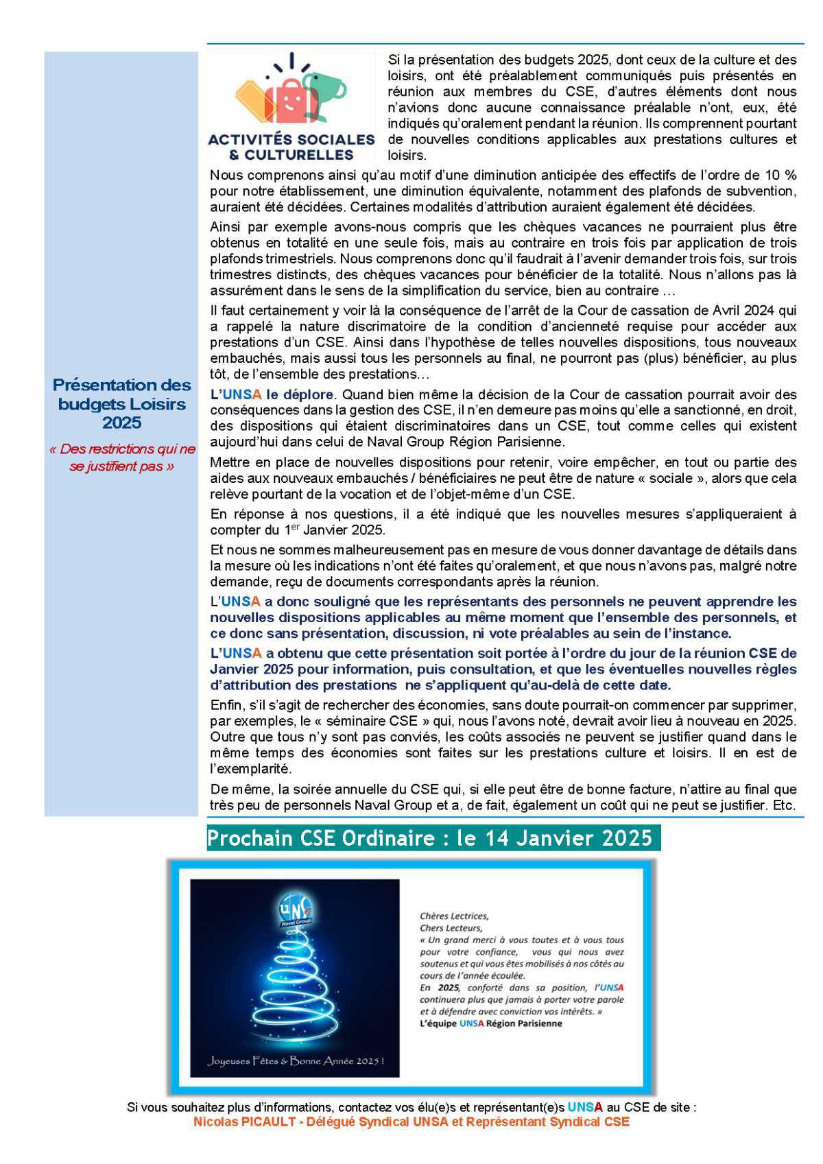 CSE Région Parisienne - Réunion du 3 décembre 2024 - Compte rendu