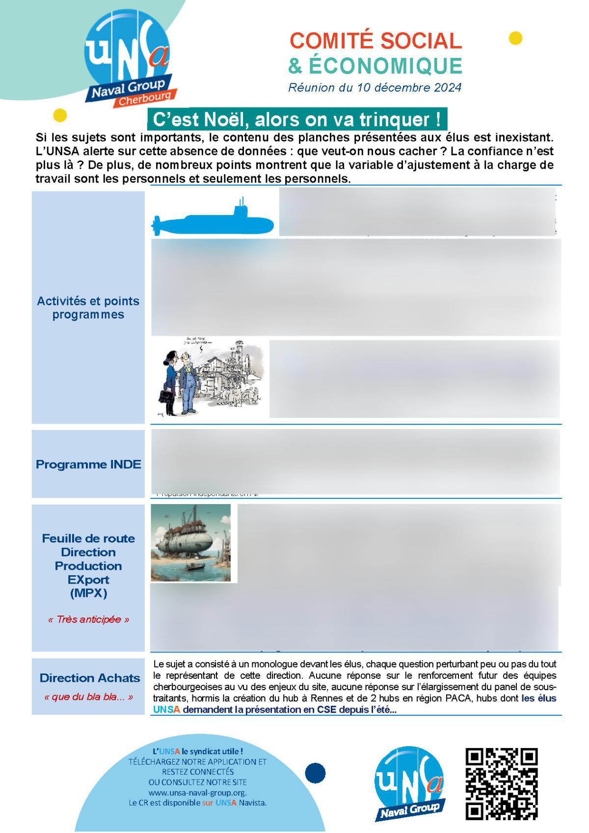 CSE de Cherbourg - Réunion du 10 décembre 2024 - Compte rendu