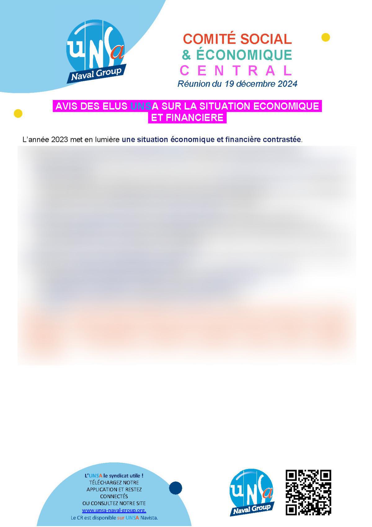 Réunion du 18 et 19 décembre - Avis sur la situation économique et financière