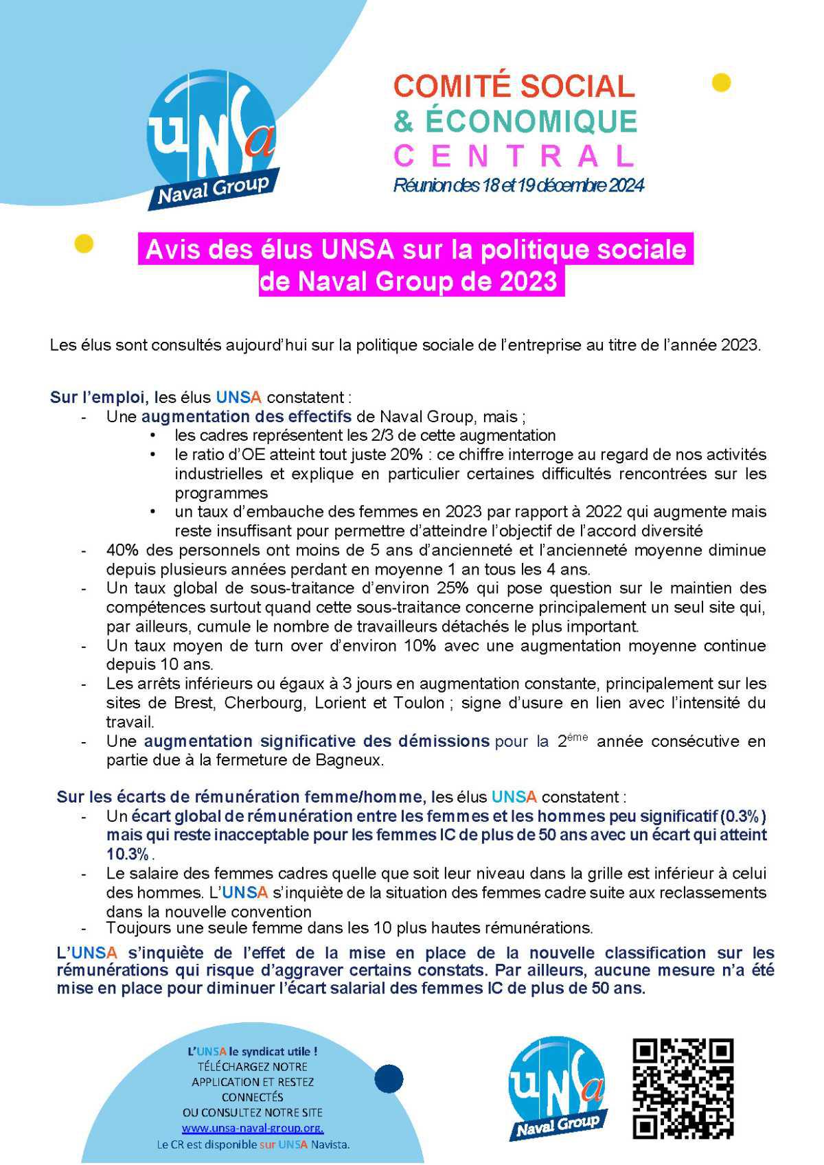 Réunion du 18 et 19 décembre - Avis sur la politique sociale à Naval Group en 2023